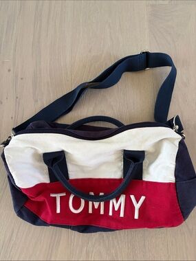 Tommy Hilfiger Red, White & Navy Canvas Duffel